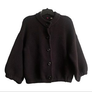Black Puffy Drop Shoulder Sleeve Cardigan …